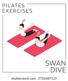 Pilates Exercise Swan Dive Isometric Vector