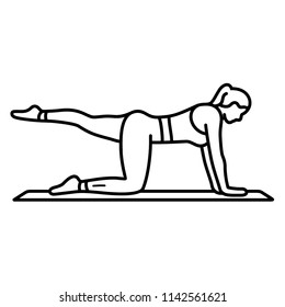 Pilates exercise. Vector flat outline icon illustration isolated on white background.