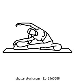 Pilates exercise. Vector flat outline icon illustration isolated on white background.