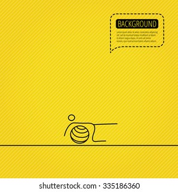 Pilates fitness sign. Gymnastic ball icon. Sport workout symbol. Speech bubble of dotted line. Orange background.