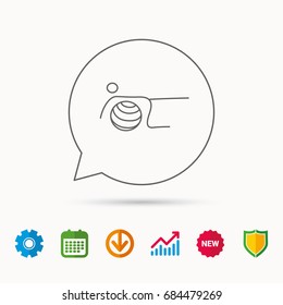 Pilates fitness sign. Gymnastic ball icon. Sport workout symbol. Calendar, Graph chart and Cogwheel signs. Download and Shield web icons. Vector