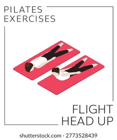 Pilates Flight Head Up Exercise Isometric Vector