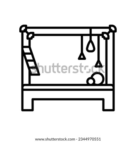 Pilates icon. Cadillac trapeze table - equipment for exercises in the studio. Linear icon, thin outline, editable strokes.
