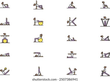 La colección de iconos de Pilates es una Ilustración vectorial con trazo editable.