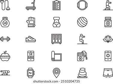 La colección de iconos de Pilates es una Ilustración vectorial con trazo editable.