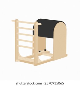 Pilates Ladder Barrel Equipment Illustration: A sleek and detailed illustration of a Pilates ladder barrel, showcasing its curved barrel and sturdy wooden ladder rungs. Perfect for fitness.