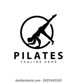 Pilates logo vector cuerpo poses gimnasia ejercicio yoga calmar plantilla ilustración