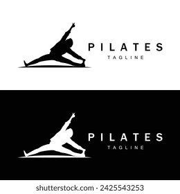 Pilates logo vector body poses gymnastics exercise yoga calm down template illustration