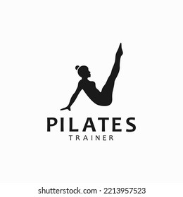 Logo de Pilates, mujer haciendo movimiento de pilates