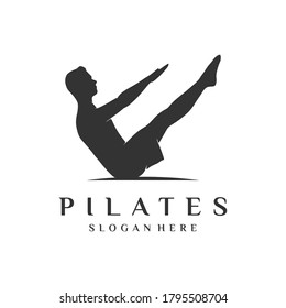 Pilates man Silhouette logo concept. Gymnastics or fitness design template. Vector illustration