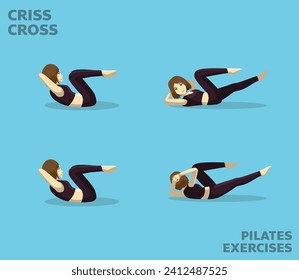 Pilates Moves Criss Cross Manga Cartoon Vector Illustration