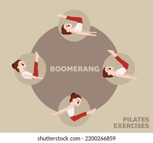 Pilates Moves Exercises Boomerang Cute Cartoon Vector Illustration
