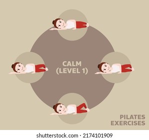Pilates Moves Exercises Calm Level 1 Cute Cartoon Vector Illustration