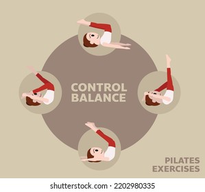 Pilates Mueve Ejercicios Control Balanza Cuta Ilustración Del Vector De Dibujo