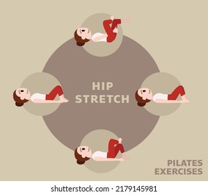 Pilates Moves Exercises Hip Stretch Cute Cartoon Vector Illustration