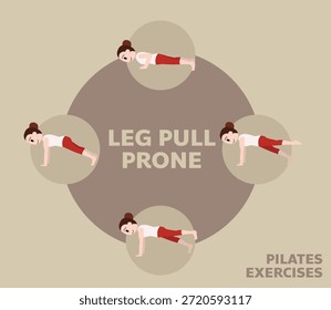 Pilates Mueve Ejercicios Pierna Tire de la Ilustración vectorial linda de la historieta