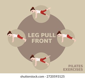 Pilates Mueve Ejercicios Pierna Tire Delantero Linda Ilustración vectorial de Dibujos Animados