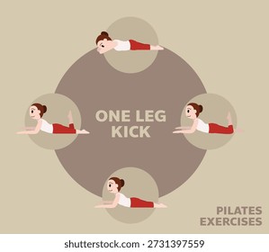 Pilates Mueve Ejercicios Una Pierna Kick Linda Ilustración vectorial de Dibujos Animados