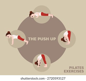 Pilates Mueve Ejercicios La Ilustración vectorial De Dibujos Animados Linda Push Up