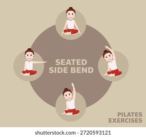 Pilates bewegt Übungen Sitzende Seite Biegung Niedlich Cartoon Vektorgrafik