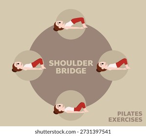 Pilates Mueve Ejercicios Shoulder Bridge Linda Ilustración vectorial de dibujos animados