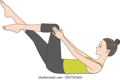 Pilates, Pose Illustration, Single Leg Stretch