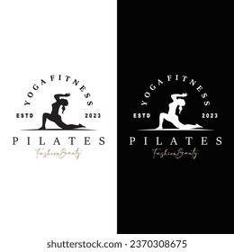 Pilates Pose Logo, Yoga Logo Design Vector Template Illustration