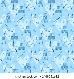 Pilates Poses and Heart Pattern.Ideal for greeting cards, wall decor, textile design and much more.
