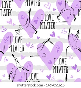 Pilates Poses and Heart Pattern.Ideal for greeting cards, wall decor, textile design and much more.