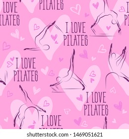 Pilates Poses and Heart Pattern.Ideal for greeting cards, wall decor, textile design and much more.