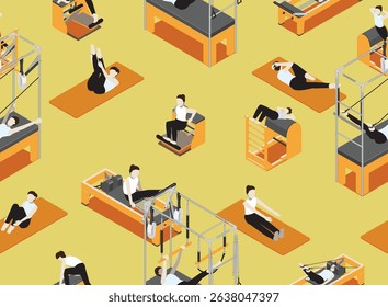 Pilates Poses Machine Isometric Poses Seamless Pattern Background Wallpaper