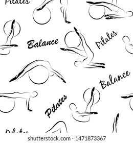 Pilates Poses Seamless Vector Pattern.