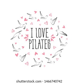 Pilates poses in shape of a circle.Ideal for greeting cards, wall decor, textile design and much more.