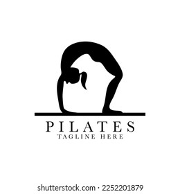 Pilates position female silhouette logo design vector