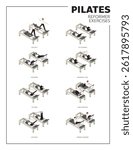 Pilates Reformer Exercise Poses Isometric Set Vector