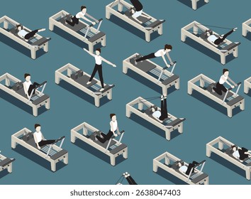 Pilates Reformer Isometric Poses Seamless Pattern Background Wallpaper