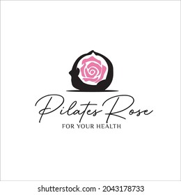 pilates rose logo design simple modern for healthy and fit