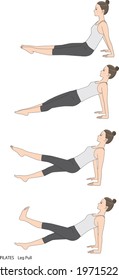 Pilates sequence, vector illustration of leg pull