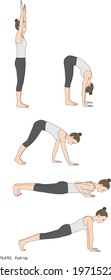 Pilates sequence, vector illustration of push up