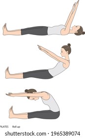 Pilates sequence vector illustration, rollup