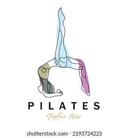 Pilates sentados posan símbolo del logo un ejercicio de yoga calmador que mueve todo el cuerpo