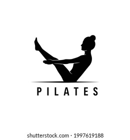 pilates sitting position female silhouette logo design vector