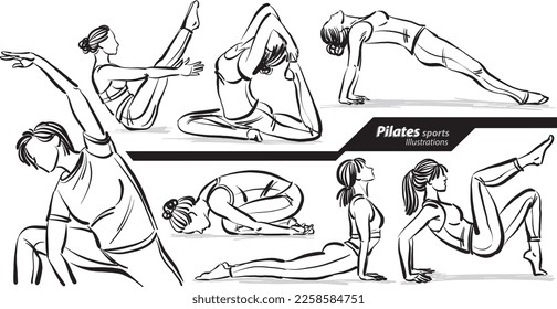 pilates profesión deportiva trabajo diseño de doodle ilustración vectorial