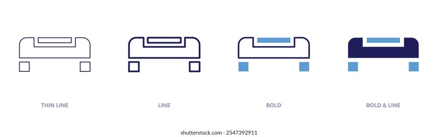 Pilates step icon in 4 different styles. Thin Line, Line, Bold, and Bold Line. Duotone style. Editable stroke.