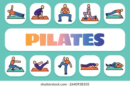 Pilates text concept. Shablon for presentation and Infographics. Minimal Clean Icons for Apps and Websites.