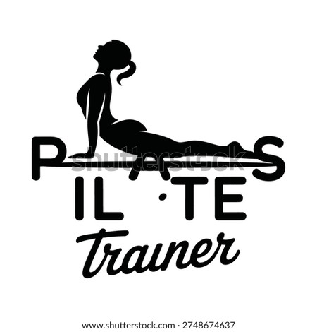 Pilates trainer silhouette with typography displaying the word pilates