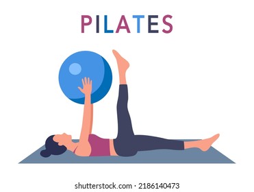 Pilates training concept vector illustration. Woman doing exercise in flat design on white background.