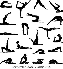 Pilates woman silhouette vector set