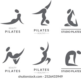 Pilates woman silhouette vector surface icon set