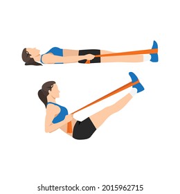 Pilates woman teaser rubber band exercise workout at gym indoor exercise. flat vector illustration isolated on white background